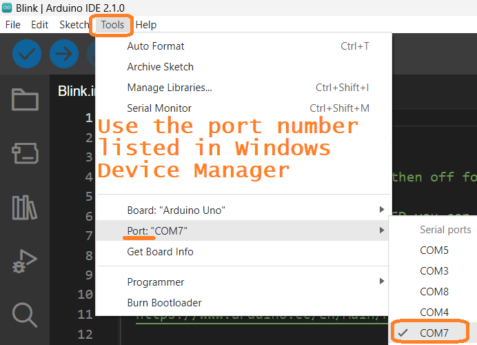 Select the Port Number