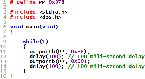 Code with ON and OFF delay