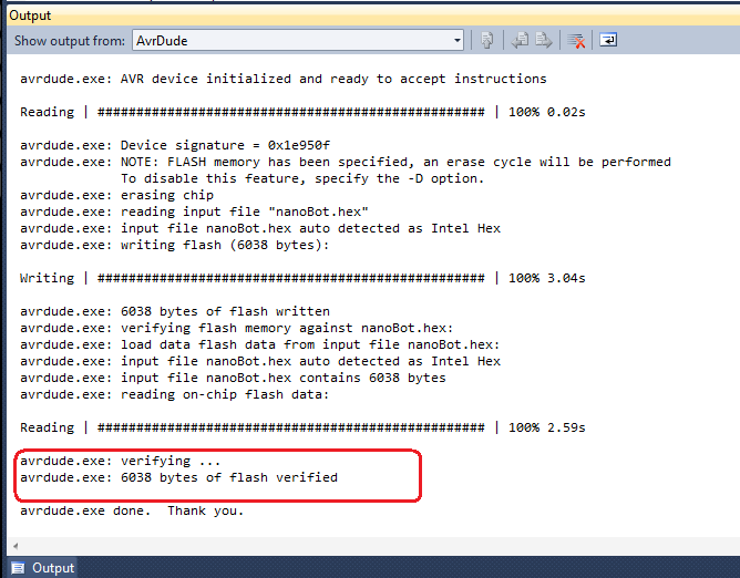 Output of Avrdude
